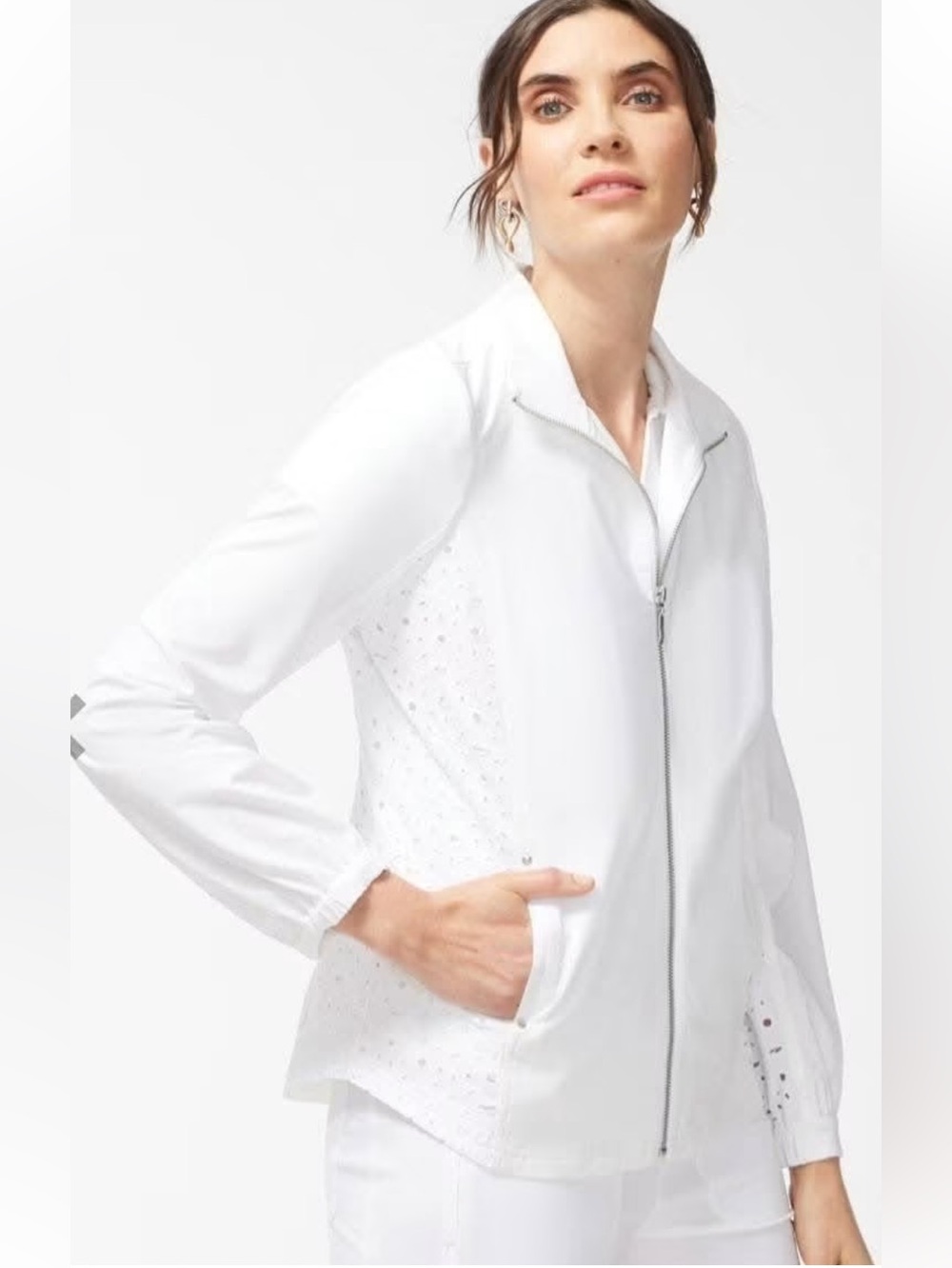 Chico's Zenergy bomber jacket eyelet lace Sz L